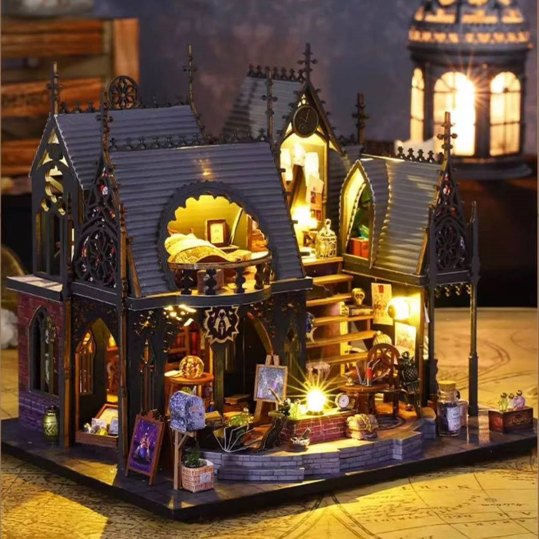 Luna Magic House DIY Miniature House Kit - A charming miniature magic house inspired by Harry Potter, perfect for crafting enthusiasts and dollhouse collectors alike. - left side