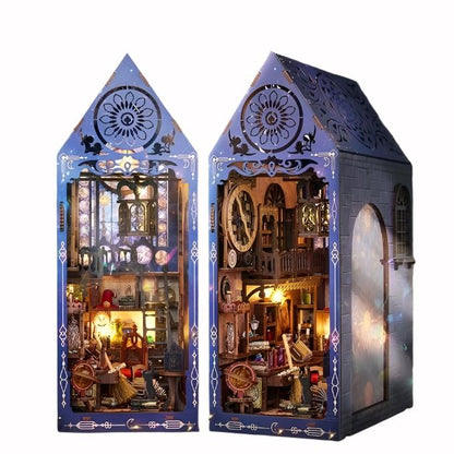 image displays two completed Magic Academy DIY Book Nooks to show different views