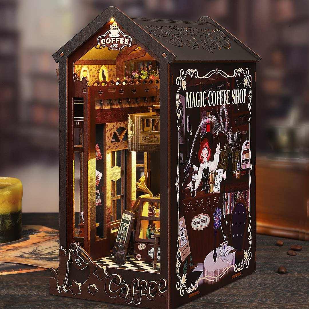 image displaying the cover of Magic Coffee Shop Book Nook, a witch is making coffee