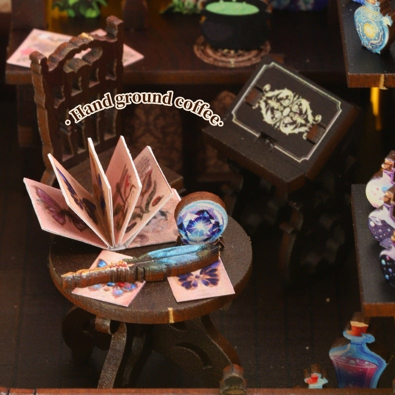 image displaying the miniature details of Magic Coffee Shop Book Nook