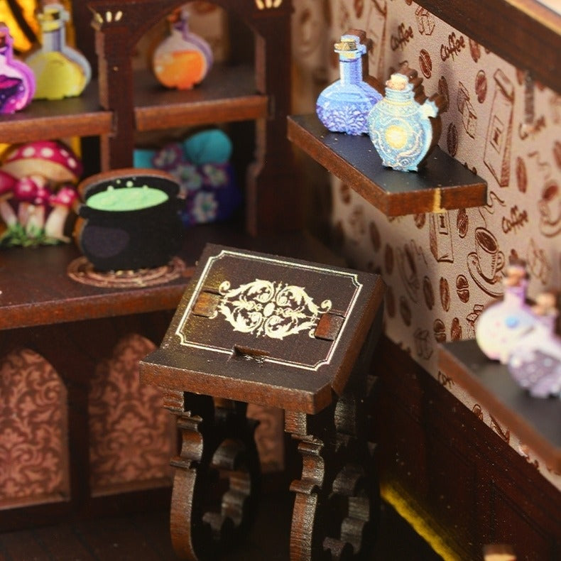 image displaying the miniature details of Magic Coffee Shop Book Nook