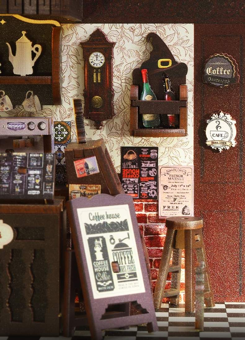 image displaying the miniature details of Magic Coffee Shop Book Nook