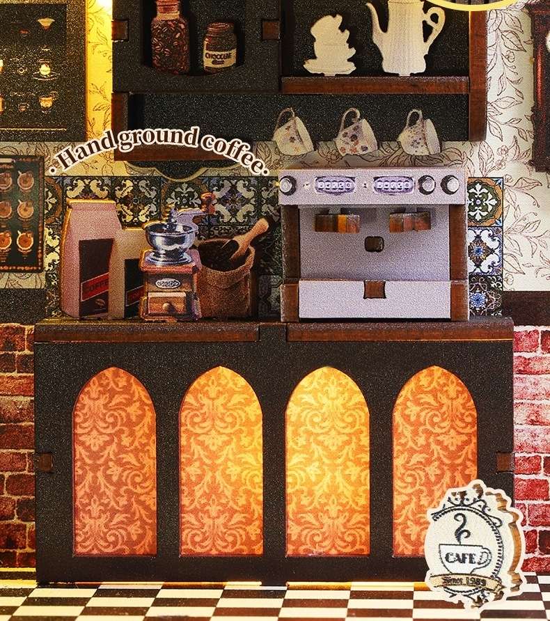 image displaying the miniature details of Magic Coffee Shop Book Nook