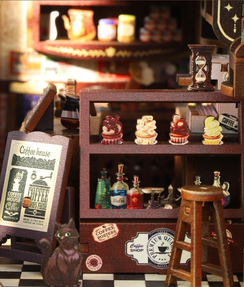 image displaying the miniature cupboard of Magic Coffee Shop Book Nook