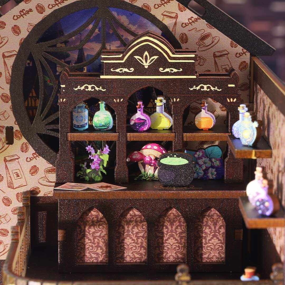 image displaying the miniature potions of Magic Coffee Shop Book Nook