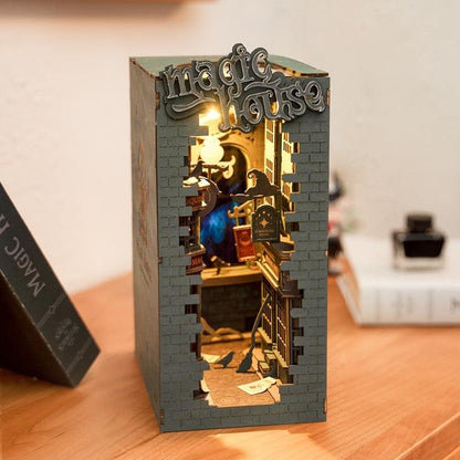 diagon alley themed diy wooden book nook kit for bookshelf  insert decor or Harry Potter loversr with led light