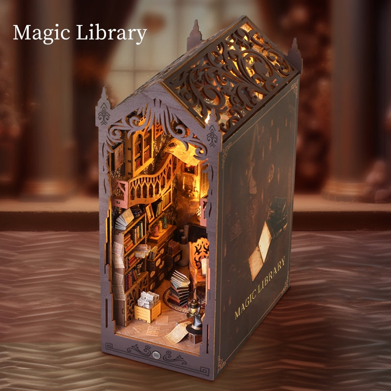 DIY sihirli kitap Nook kütüphane kiti 3D ahşap bulmaca Harry bebek evi minyatürl DIY sihirli kitap Nook kütüphane kiti 3D ahşap bulmaca Harry bebek evi minyatürl