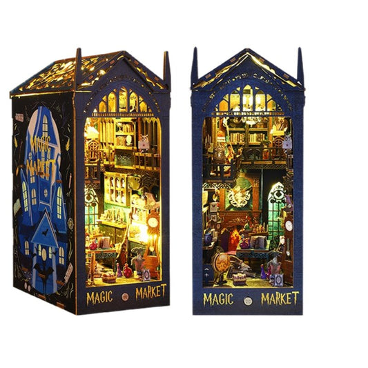Magic Market DIY Book Nook Kit - 3D Wooden Bookend Puzzles - Bookshelf Insert Diorama - Magic Shop Miniature Dollhouse Crafts