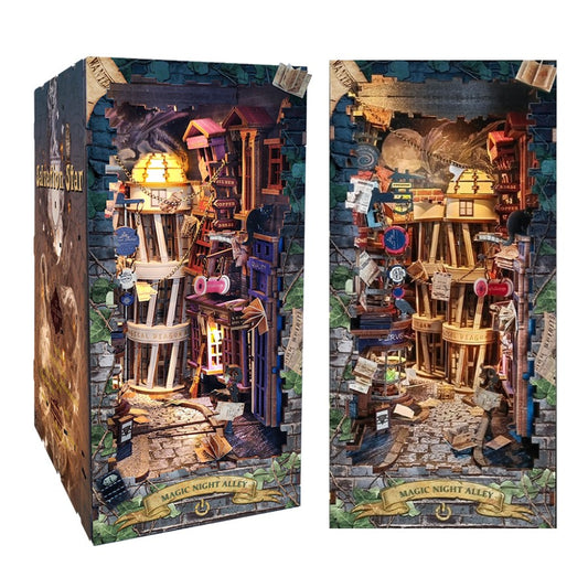 Harry potter inspired Magic Night Alley DIY Book Nook Kit - 3d wooden bookend - bookshelf insert diorama - miniature crafts
