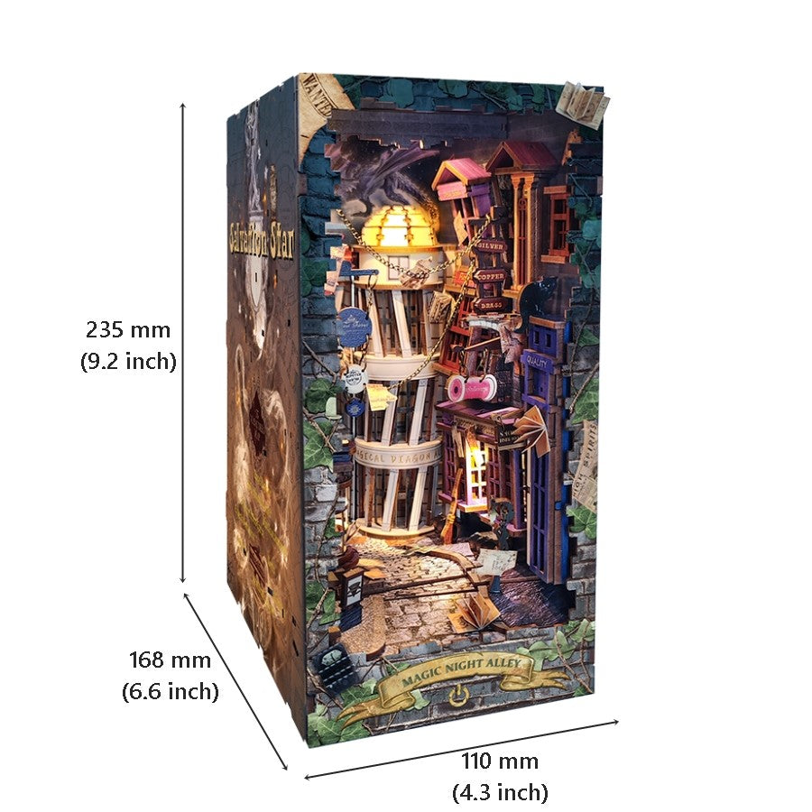 Magic Night Alley DIY Book Nook Kit, 3D Wooden Bookend