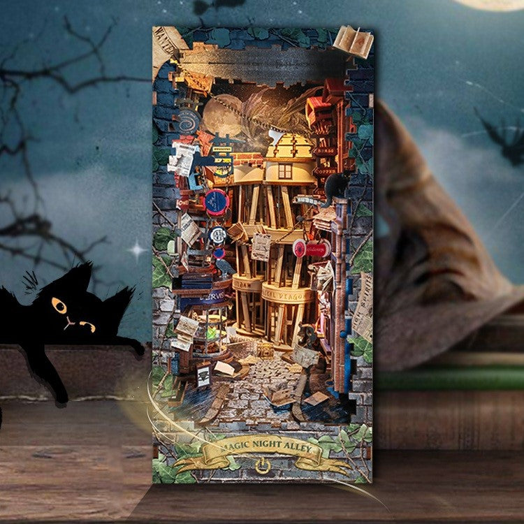 Magic Night Alley DIY Book Nook Kit, 3D Wooden Bookend