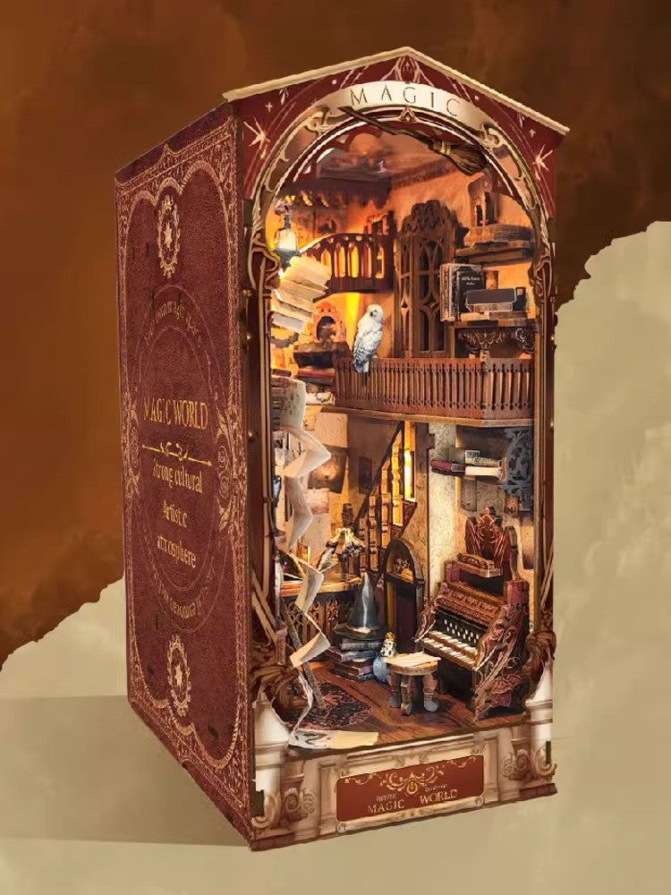 Magic World DIY Book Nook Kit - 3D Wooden Puzzles - Bookend - Bookshelf Insert Diorama - Miniature Crafts