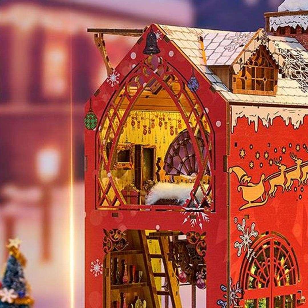 Merry Christmas DIY Book Nook Kit with enchanting miniature scenes, premium quality materials, and an easy 4-hour assembly. Perfect for shelf decor or gifting