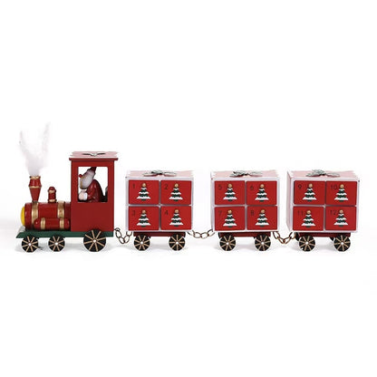 red Christmas Train Wooden Advent Calendar Countdown with 24 drawers