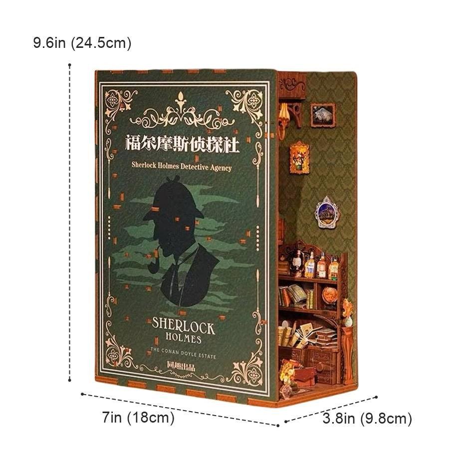 Sherlock Holmes Detective Agency DIY Book Nook Kit - Bookshelf Insert Diorama - 3D Wooden Bookend - Miniature Crafts