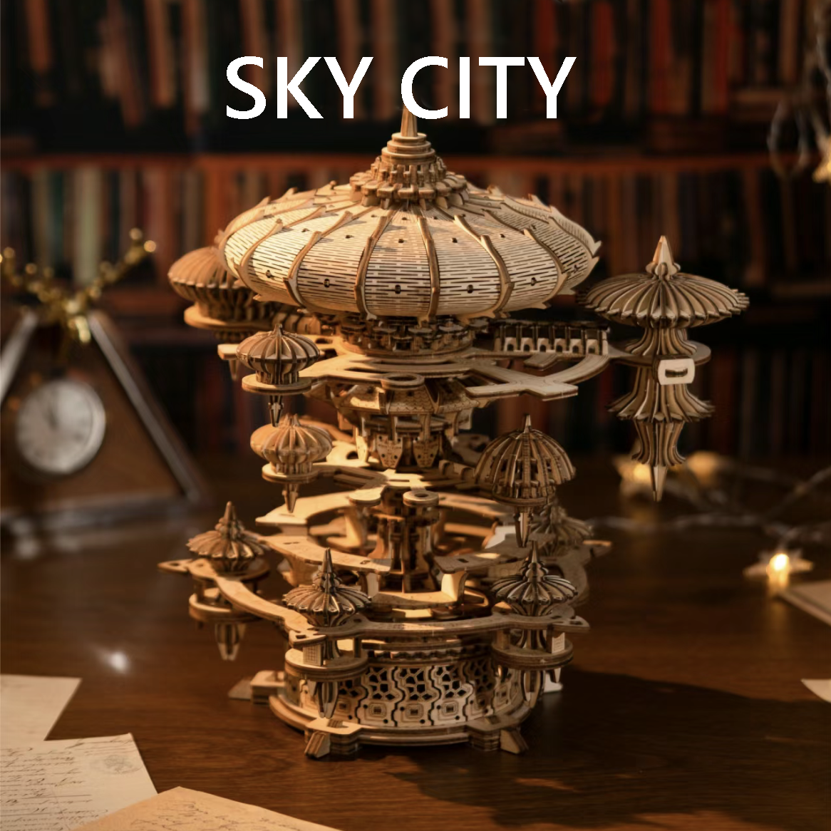 Castle In The Sky Diorama - Sky City 3D wooden mechanical Puzzles - DIY Music Box - Miniature Crafts
