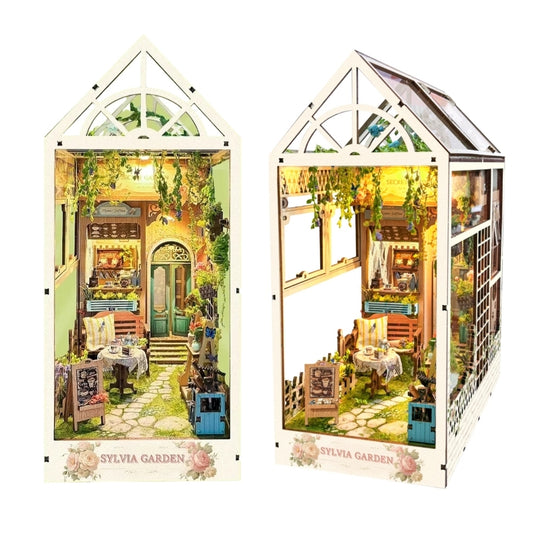 Sylvia Garden DIY Book Nook Kit | 3D Wooden Puzzle Bookend | Bookshelf Decor Diorama | Miniature House Book Stand