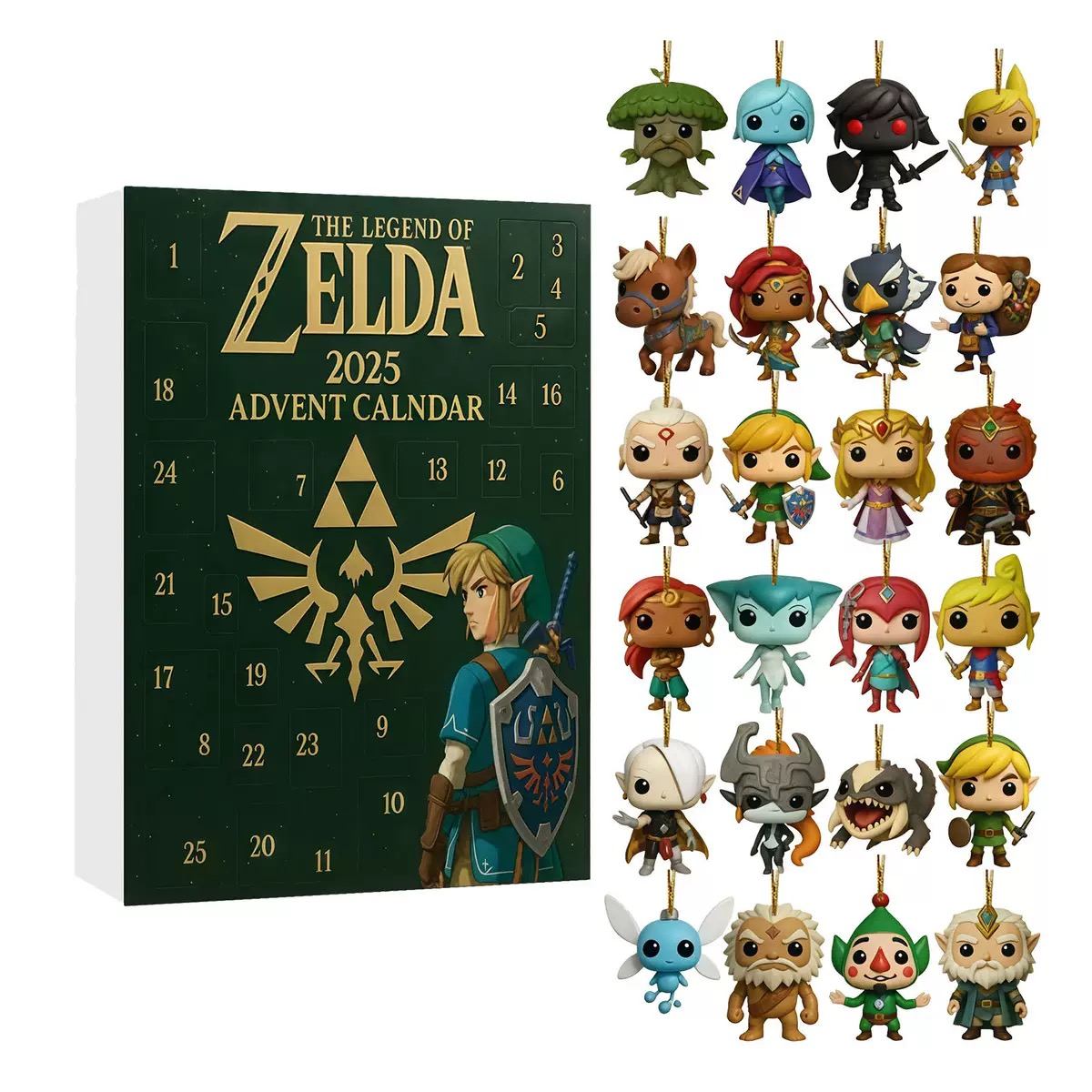 The Legend of Zelda 2025 Advent Calendar with character figurines on a white background