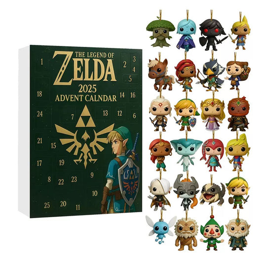 The Legend of Zelda 2025 Advent Calendar with character figurines on a white background