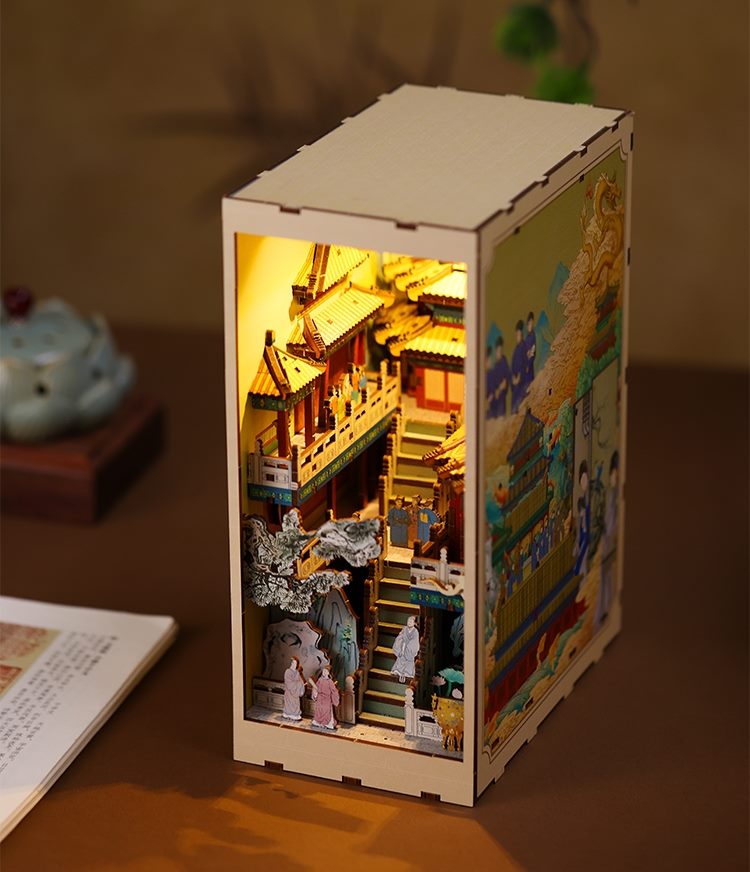 The Imperial Palace DIY Book Nook Kit, bookshelf insert decor, miniature house, 3d wooden puzzles bookend - 45 angle view