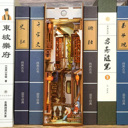 water town - diy book nook kit - bookshelf insert decor miniature diorama -front
