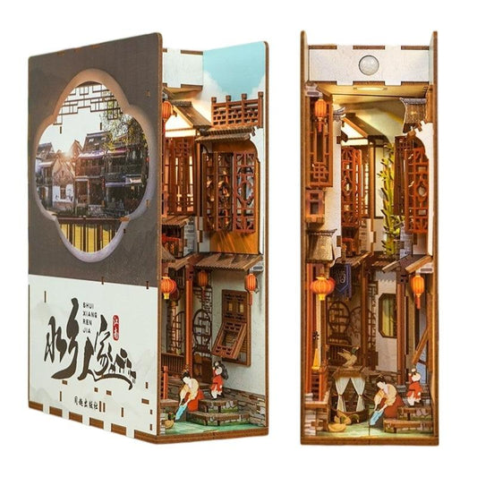 water town - diy book nook kit - bookshelf insert decor miniature diorama