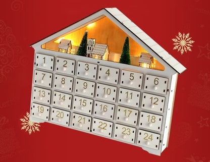 White Christmas House Pre-lit Advent Calendar with Drawers