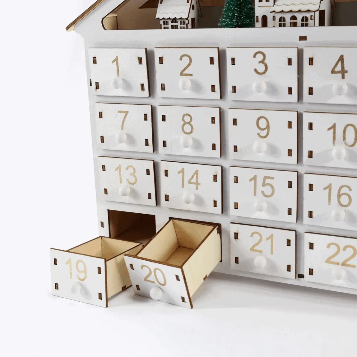 White Christmas House Pre-lit Advent Calendar with Drawers