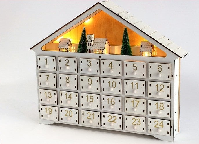 White Christmas House Pre-lit Advent Calendar with Drawers