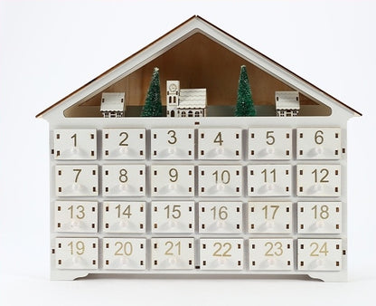 White Christmas House Pre-lit Advent Calendar with Drawers