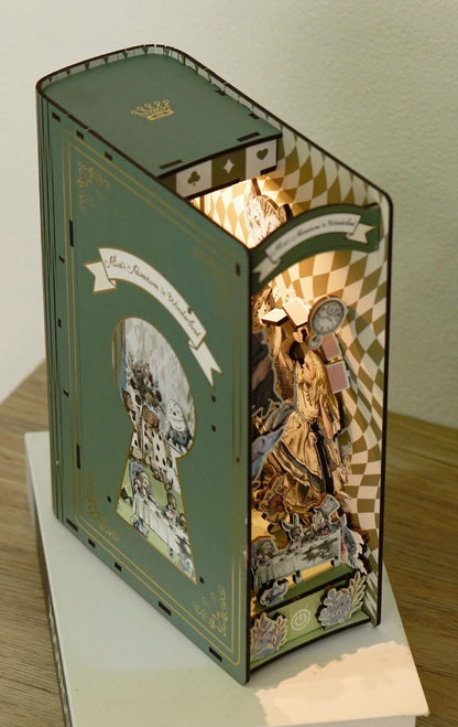 Alice in Wonderland inspired DIY Book Nook Kit - Bookshelf Inert Diorama - Miniature Crafts