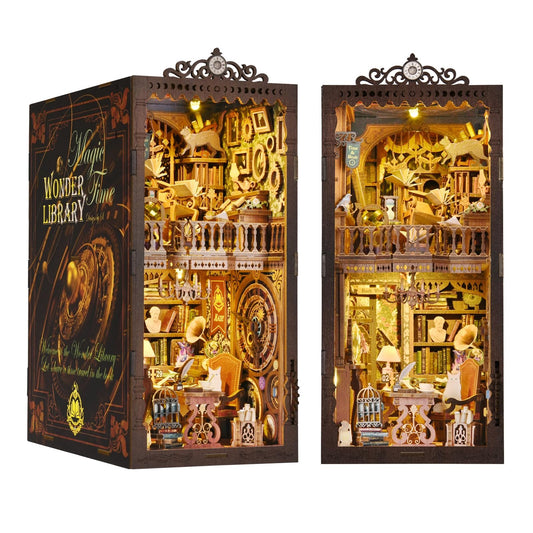 Magic Time Wonder Library DIY Book Nook Kit, A charming miniature 3d wooden puzzles inspired by Harry Potter, perfect for bookshelf decor, and dollhouse collectors, or a gift for wizarding world lovers.