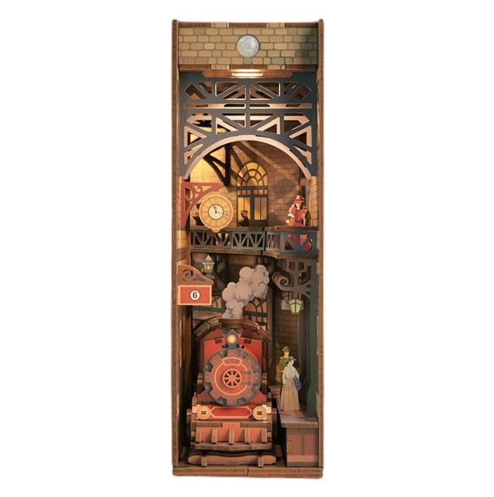 Age of Steam DIY book nook kit, replica of old England, a charming miniature craft 3d wooden puzzles inspired by Industrial Revolution, perfect for crafting enthusiasts and dollhouse collectors alike. Ideal for bookshelf decor of gift for history lovers