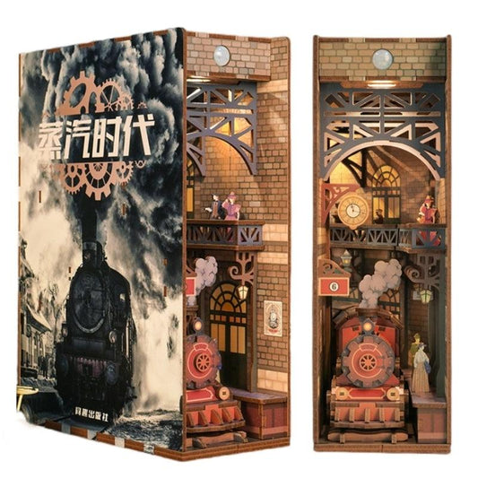 Age of Steam DIY book nook kit, replica of old England, a charming miniature craft 3d wooden puzzles inspired by Industrial Revolution, perfect for crafting enthusiasts and dollhouse collectors alike. Ideal for bookshelf decor of gift for history lovers